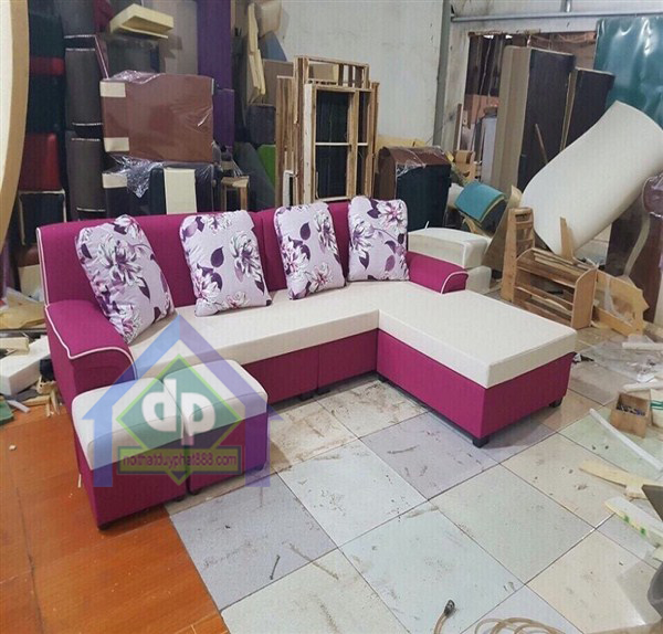 Thanh lý bộ ghế sofa góc bọc nỉ tông màu trắng tím tại Ba Đình giá 3,190,000 ₫